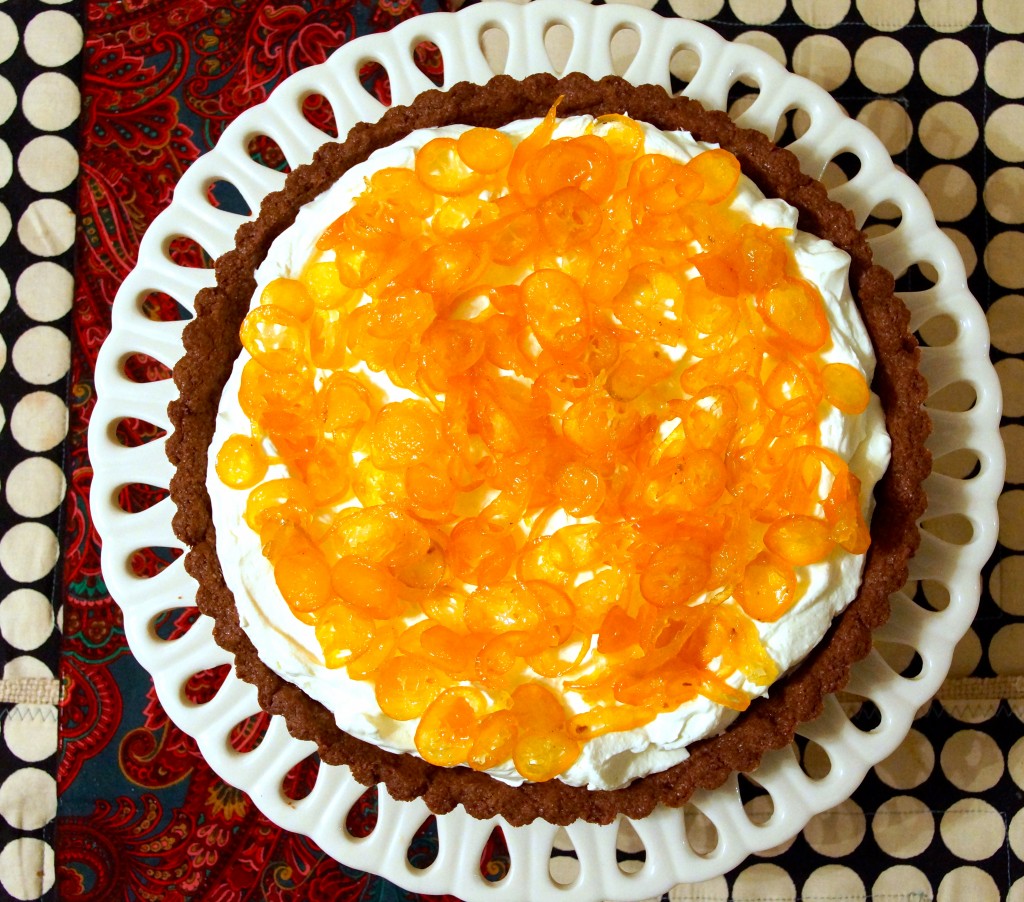 Candied Kumquat & Mascarpone Tart with Spiced Chocolate Crust