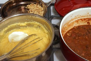 Mushroom Bolognese Sauce over Creamy Mascarpone Polenta