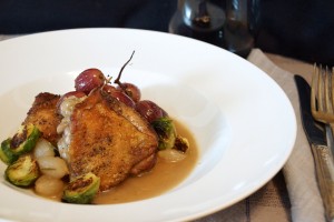 Crispy Braised Chicken with Grapes & Pearl Onions