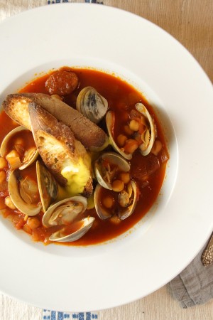 Chickpea, Chorizo & Clam Soup with Saffron Aioli