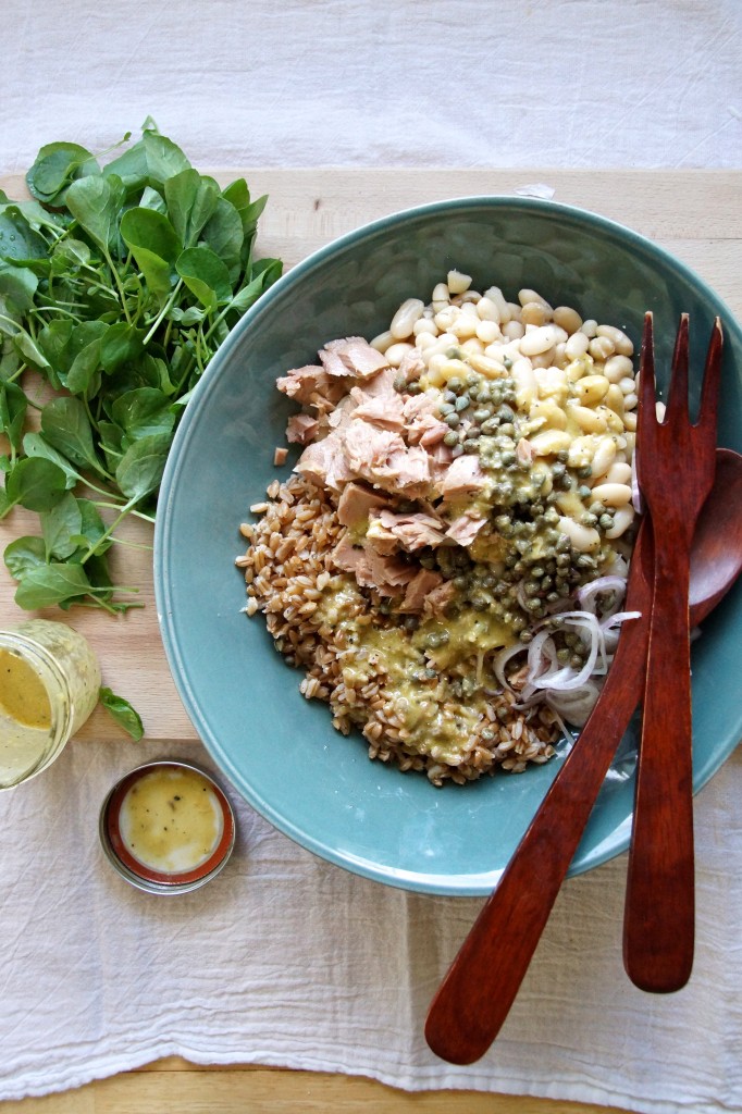 Farro Salad with Tuna, Cannellini Beans & Watercress strawberryplum