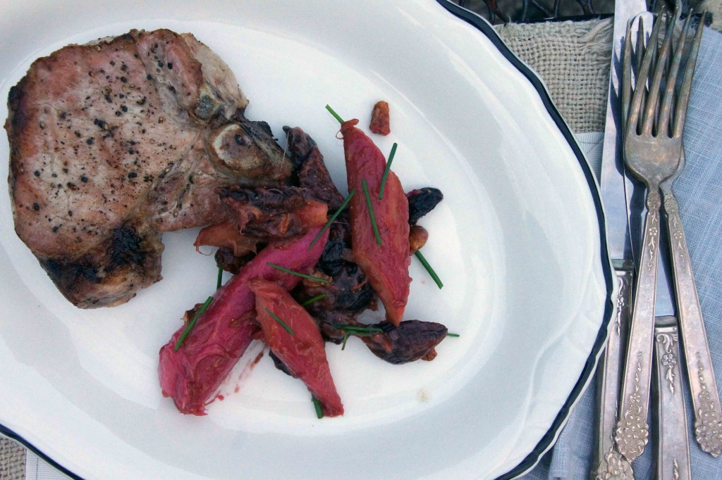 Grilled Pork Chops with Rhubarb Fig Compote