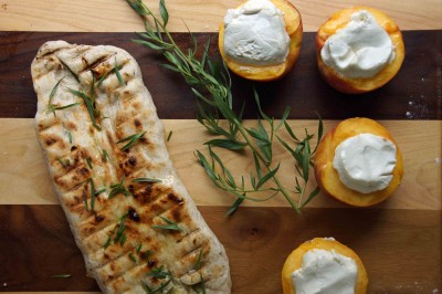 Grilled Herby Flatbread & Chevre Stuffed Peaches