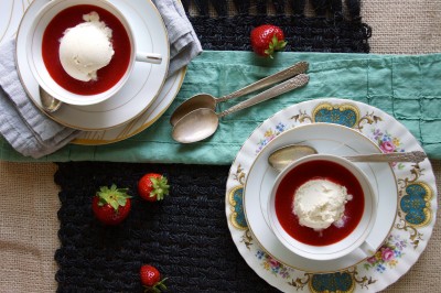Strawberry Soup with Vanilla Ice Cream