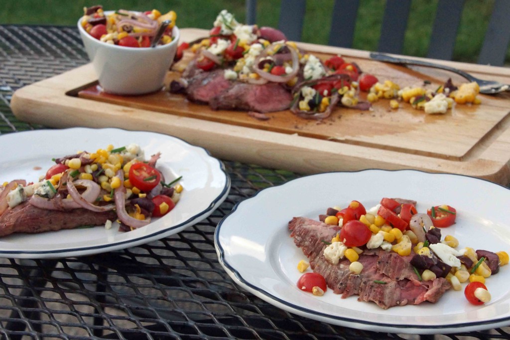 Grilled Flank Steak with Corn, Tomato & Olive Relish