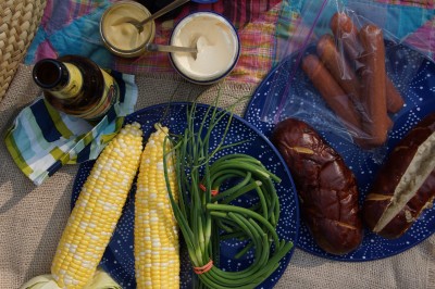 Grilled Garlic Scapes & Sweet Corn