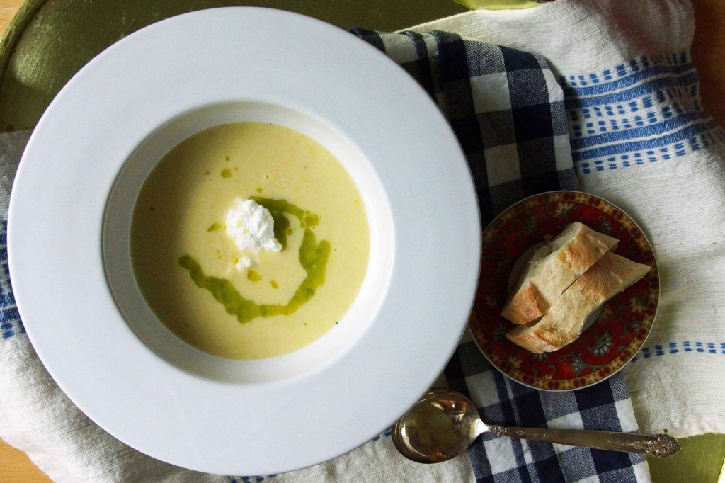 Sweet Corn Soup with Ricotta & Basil OIl
