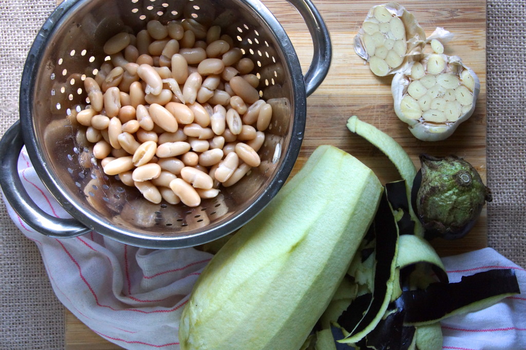 White Beans, Garlic, and Peeled Eggplant