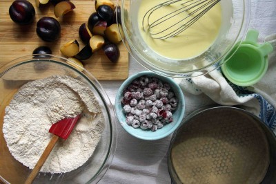 Prepped Ingredients--Raspberry & Plum Yogurt-Olive Oil Cake