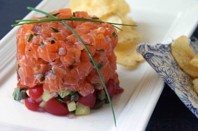 Salmon Tartare with Tomatoes, Cucumbers & Capers