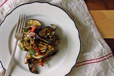 Sweet & Sour Grilled Eggplant Salad with Mint & Fresno Pepper