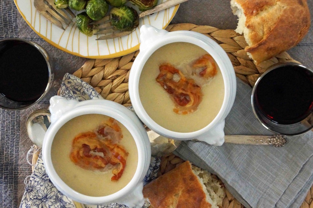 Celery Root and Apple Soup with Pancetta Crisps