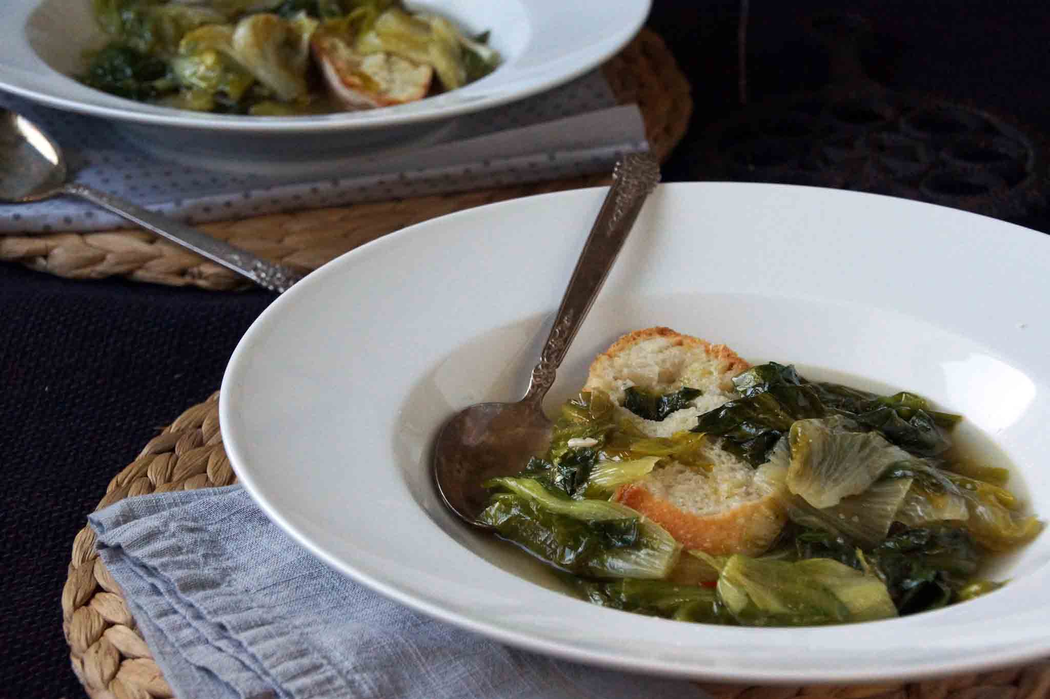 Escarole & Anchovy Soup with Garlic Crostini strawberryplum