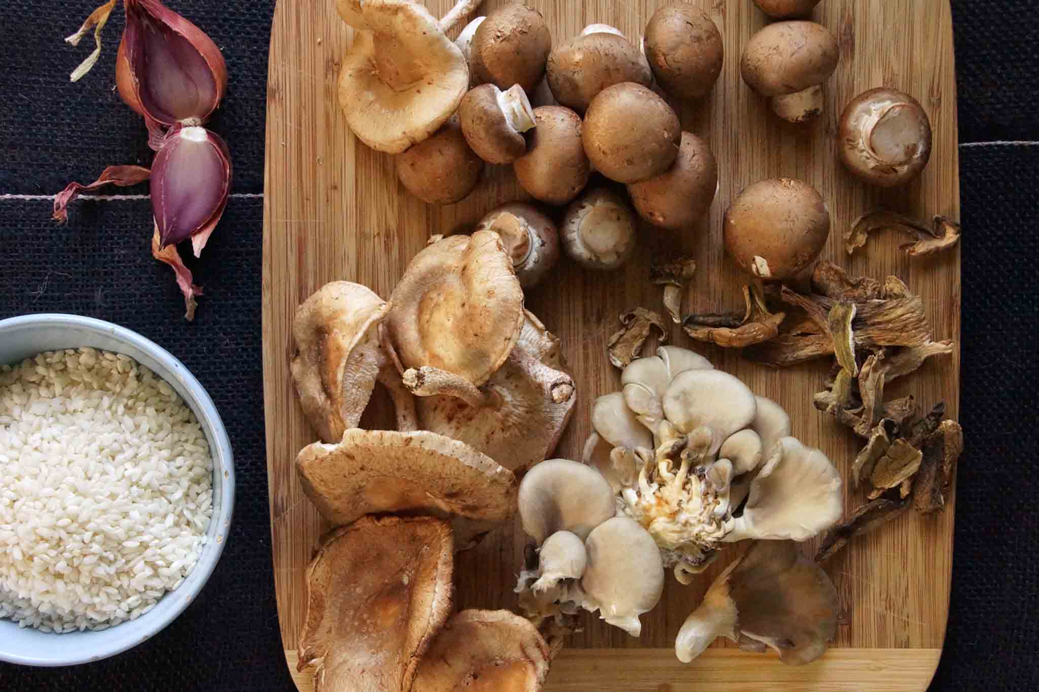 Oyster Mushrooms, Shiitake Mushrooms, Crimini, Dried Porcini