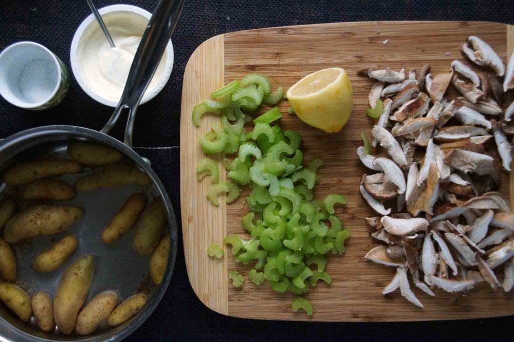 Sliced Mushrooms and Celery, Fingerling Potatoes