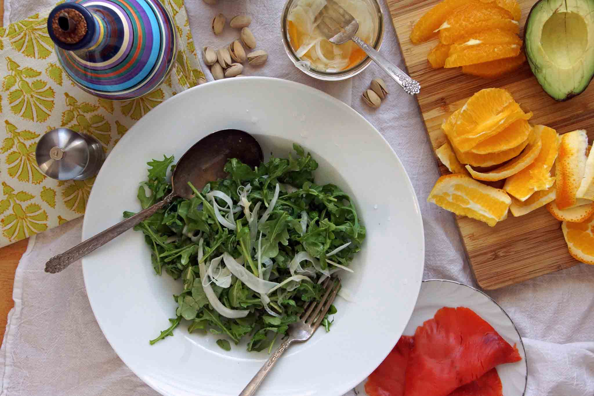 Arugula Salad with Gravlax, Avocado & Pickled Fennel strawberryplum