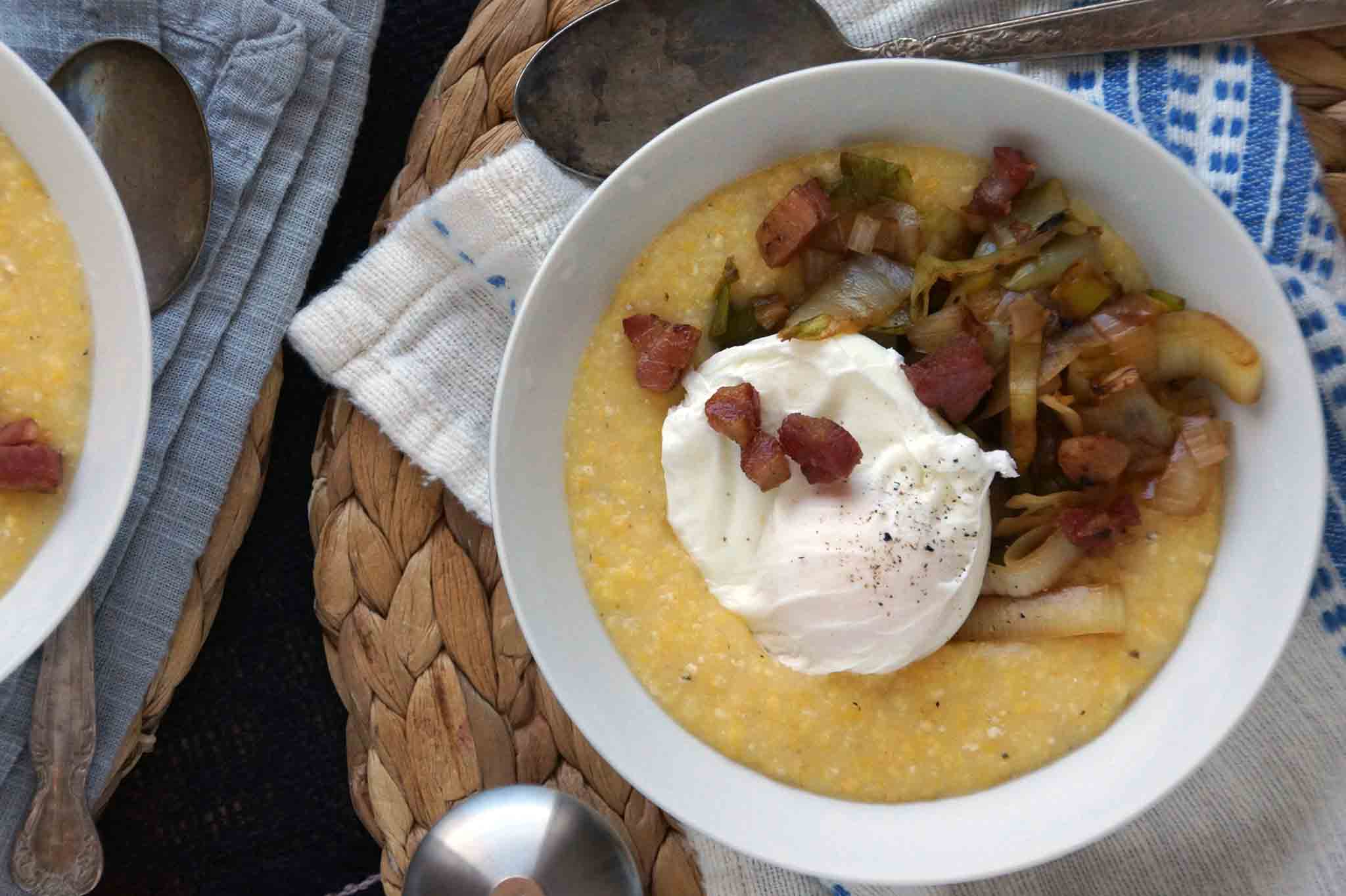 Polenta with Leeks, Endive, Pancetta & Poached Eggs strawberryplum