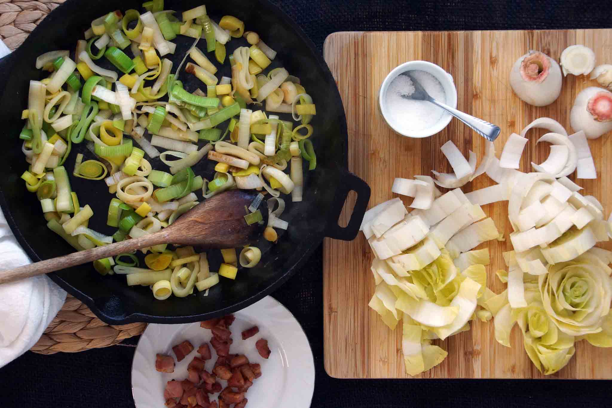 Polenta with Leeks, Endive, Pancetta & Poached Eggs strawberryplum