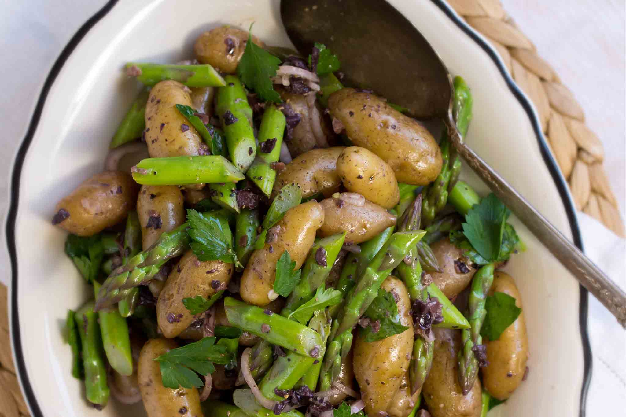 Potato & Asparagus Salad with Black Olive Vinaigrette strawberryplum