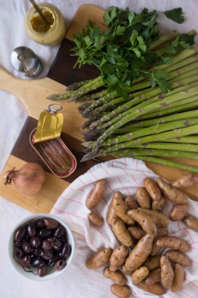 Potato & Asparagus Salad with Black Olive Vinaigrette