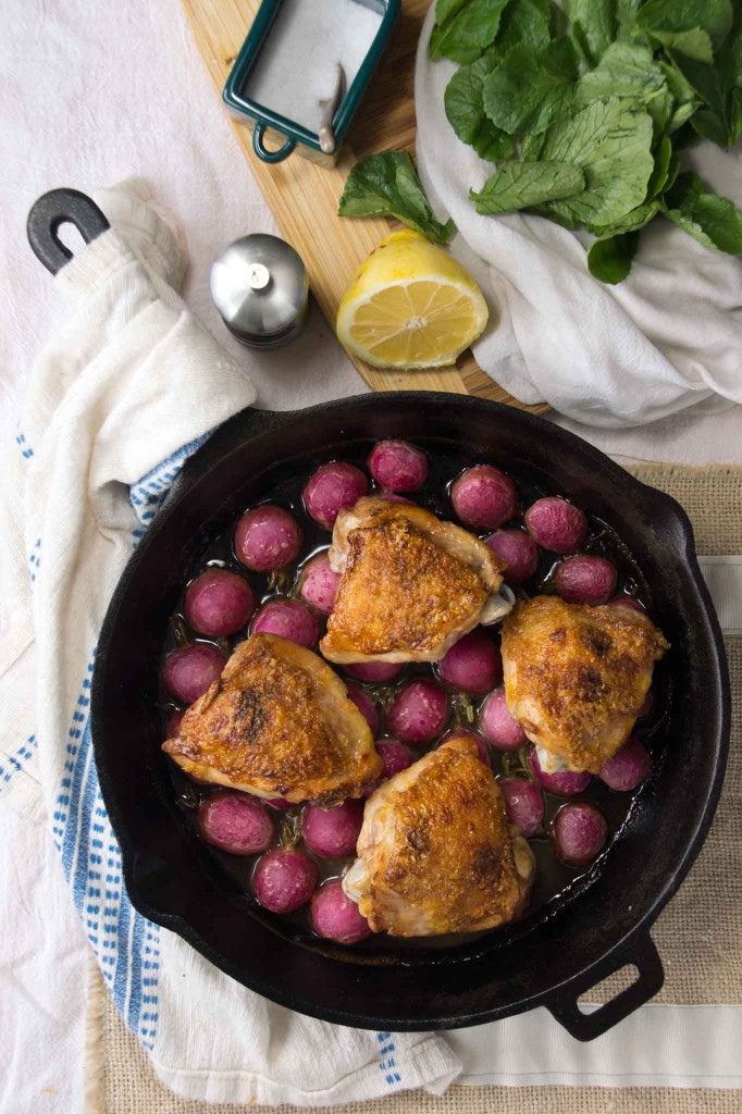 HoneyLemon Roasted Chicken Thighs & Radishes strawberryplum