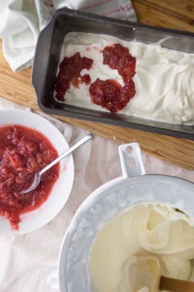Layering Ice Cream with Rhubarb Sauce