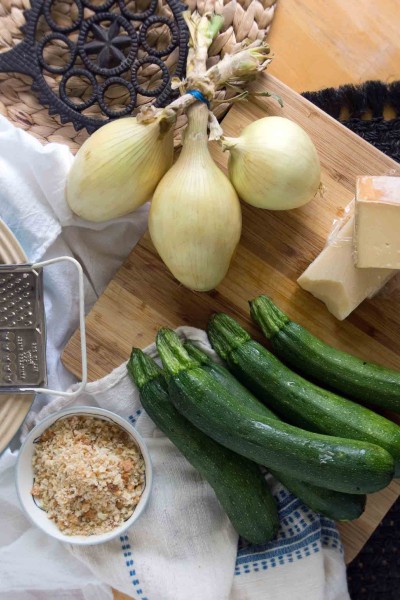 Zucchini, Onions, Breadcrumbs, Cheese